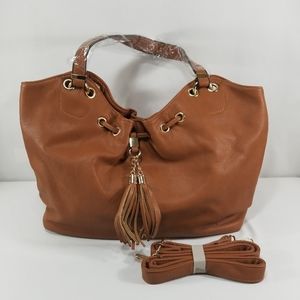 Large Faux Leather Tassel Satchel